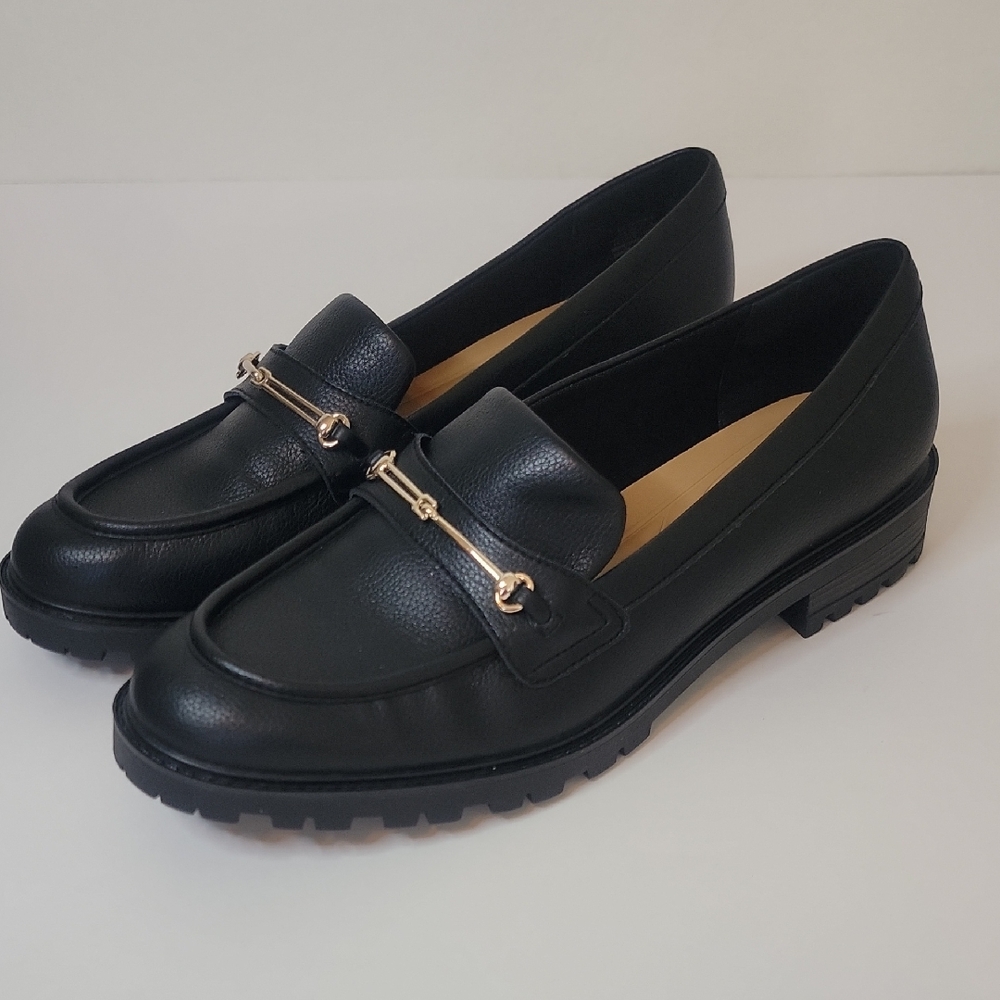 Kelly & Katie Black Loafers with Gold Detail
